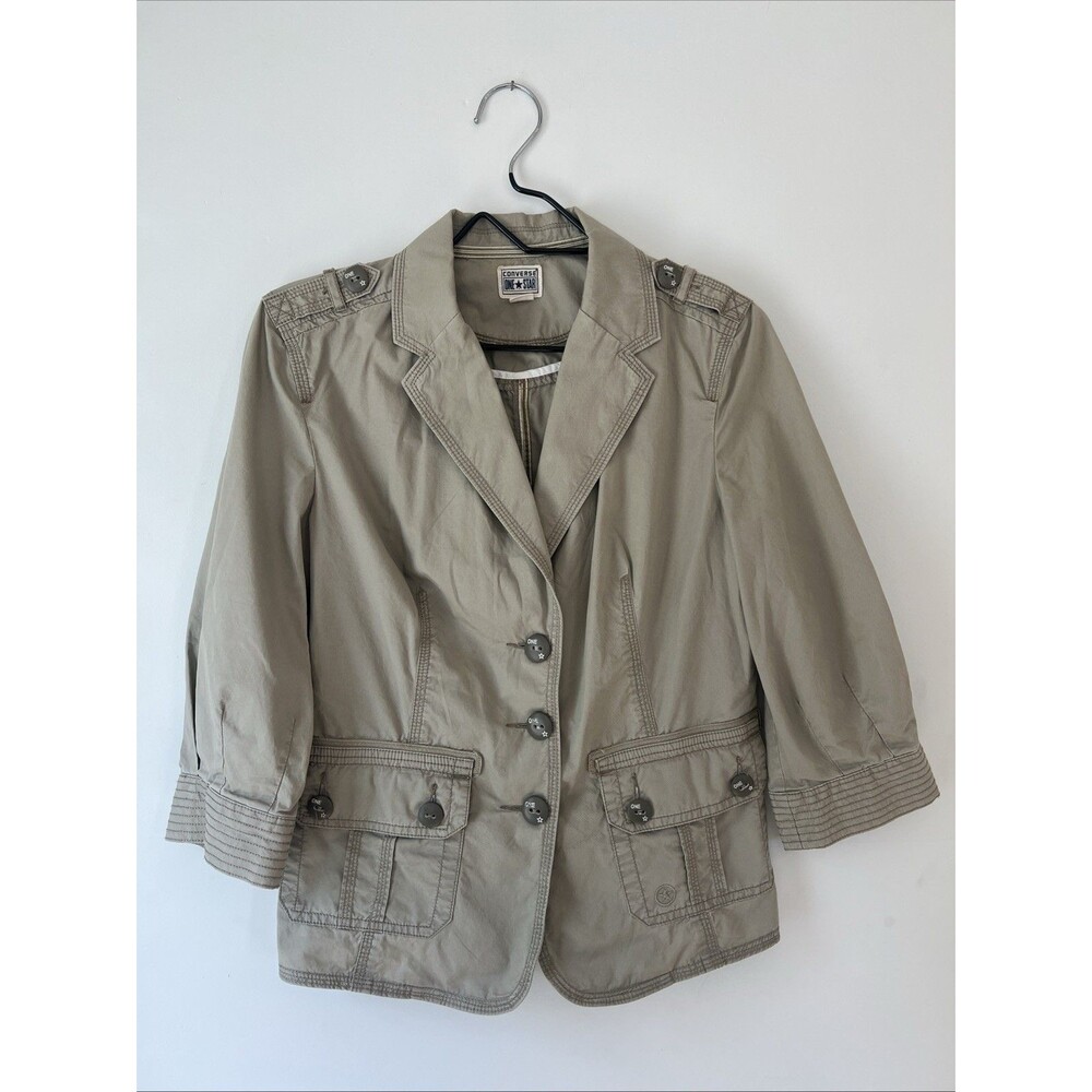 Converse One Star Womens Sz Medium Beige Button Front Jacket Blazer Lightweight